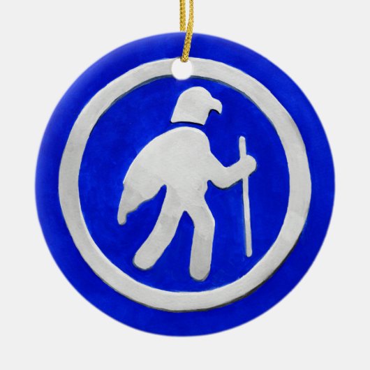 Wanderwegmarkierung mit Habicht Keramik Ornament (Vorne)
