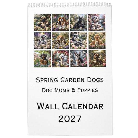 Wandkalender 2027 für Hunde im Frühlingsgarten (Titelbild)