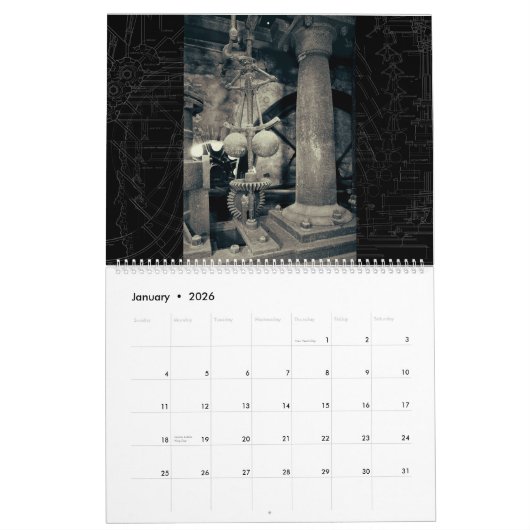 Wandkalender-alte Dampf-Motoren Kalender (Jan 2026)