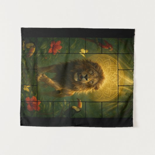 Wandkleed Leeuw – Spirituele Kracht en Lichtenergi Wandteppich (Vorderseite (Horizontal))