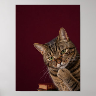 Wandkunst mit getigerter Katze – Buchliebendes Gel Poster