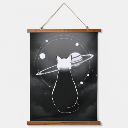 Wandkunst „Umlaufende kosmische Katze“ – Minimalis (Vorderseite)