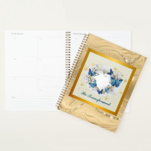 Wandle Dich Zitat Herz und Blaue Schmetterlinge Planer
