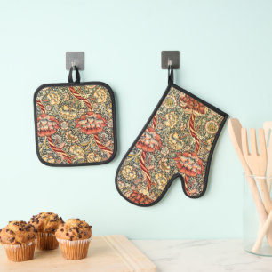 Wandle von William Morris, Vintag Textile Fine Art Ofenhandschuh & Topflappen-Set