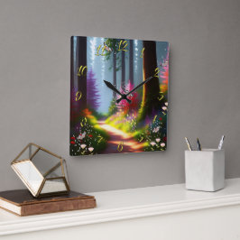 Wandleuchte mit A1-Wald- und Blume-Design Quadratische Wanduhr