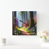Wandleuchte mit A1-Wald- und Blume-Design Quadratische Wanduhr (Zuhause)