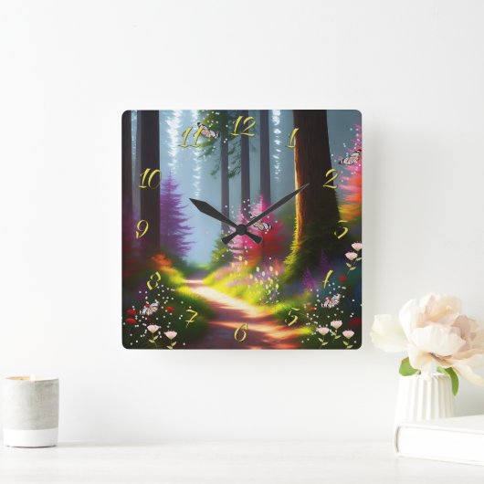 Wandleuchte mit A1-Wald- und Blume-Design Quadratische Wanduhr (Zuhause)