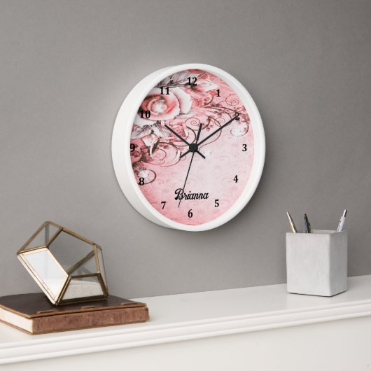 Wandleuchte mit rosa Rose und Wirbel-Design Uhr (Büro)