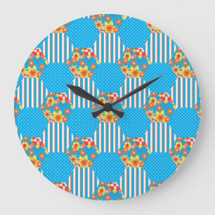 Wandleuchte, orangefarbene Blumen und Polkas-Patch Große Wanduhr