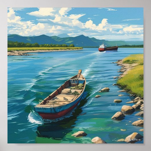 Wandmalerei eines Schiffes im Meer und eines Schif Poster (Vorne)