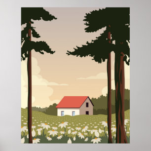 Wandposter Waldlandschaft, Haus im Wald, Poster