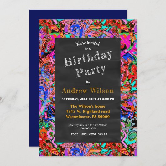 Wandtafel im Street-Stil mit Goldkrone Einladung (Vorne/Hinten)