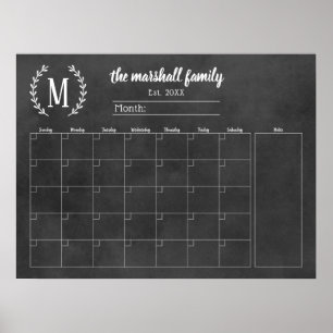 Wandtafel Monatlicher Familienmonogramm-Kalender Poster