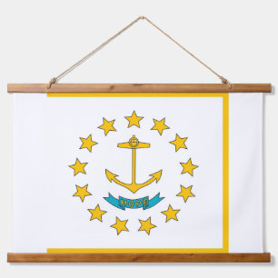 Wandtapestry mit der Flagge von Rhode Island, USA. Wandteppich Mit Holzrahmen