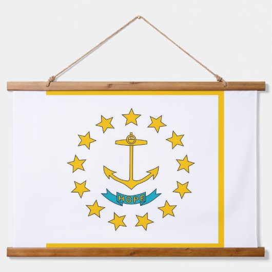 Wandtapestry mit der Flagge von Rhode Island, USA. Wandteppich Mit Holzrahmen (Vorne)