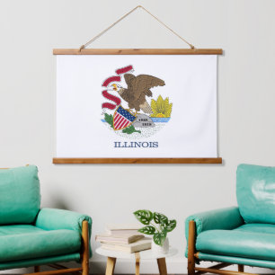 Wandtapeten mit der Flagge von Illinois, USA. Wandteppich Mit Holzrahmen