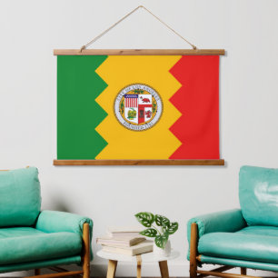 Wandtapeten mit Fahne von Los Angeles, USA. Wandteppich Mit Holzrahmen