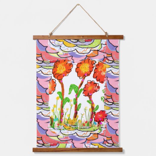 Wandteppich - Florale Art Deco Mit Holzrahmen (Vorderseite)