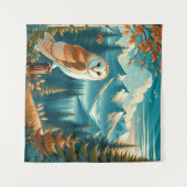 Wandteppich mit einer Schleiereule in der Natur (Vorderseite (Horizontal))