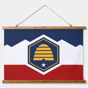 Wandteppich mit neuer Flagge von Utah, USA Holzrahmen