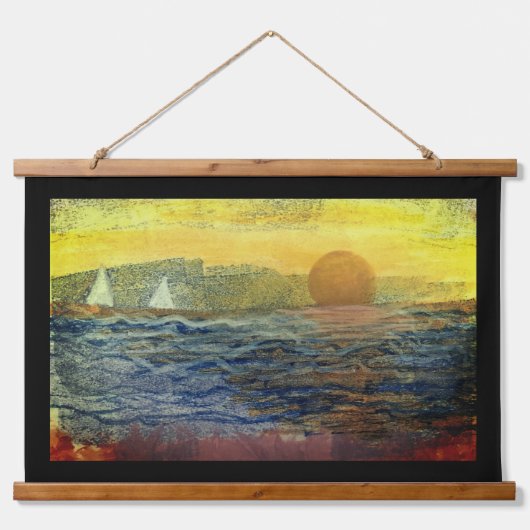 Wandteppich - Segelboote am Horizont Mit Holzrahmen (Vorne)