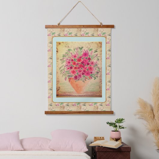 Wandteppich - Vasen mit Mixed-Media-Blumen Holzrahmen (Schlafzimmer)