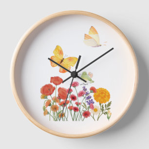 Wanduhr Blumen & Schmetterlinge – Elegantes Dekor