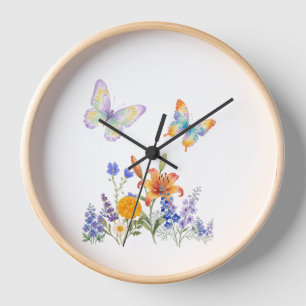 Wanduhr Blumen & Schmetterlinge – Elegantes Dekor