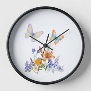 Wanduhr Blumen & Schmetterlinge – Elegantes Dekor