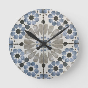 Wanduhr - Florales Design in Blaugrau-Replik