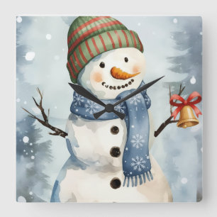 Wanduhr „Fröhlicher Schneemann mit Glocke – Cozy C
