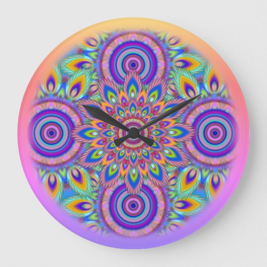 Wanduhr Mandala Psychedelischer Blumengarten (Vorderseite)