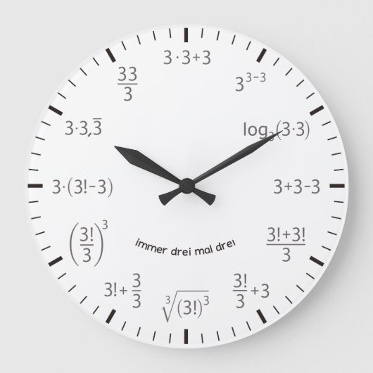 Wanduhr Mathe Uhr 3 x 3 Drei mal Drei (Vorderseite)