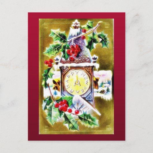 Wanduhr mit heiligen Blättern Feiertagspostkarte (Vorderseite)