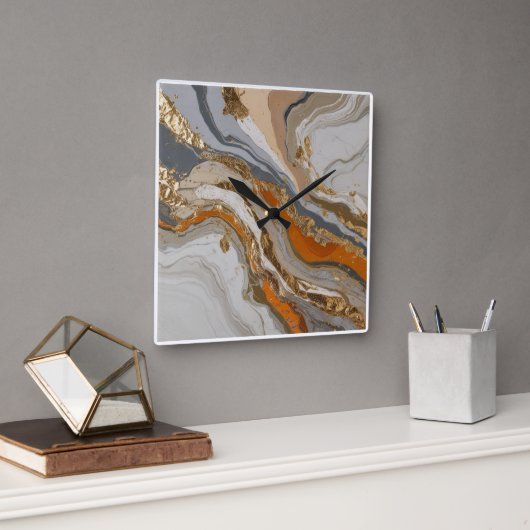 Wanduhr mit träumorangefarbenem und grauem Marmor (Büro)
