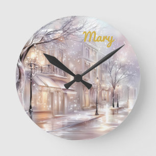 Wanduhr - Personalisierte Vintage-Schneeszene Wand