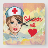 Wanduhr quadrat - Schwester (Vorderseite)