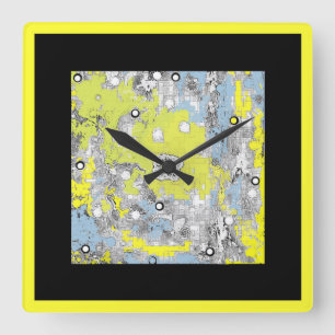 Wanduhr-quadratisches gelbes blaues Schwarzes Quadratische Wanduhr