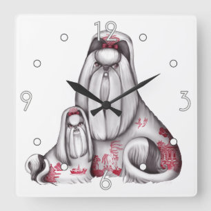 Wanduhr rote WeideShih Tzus