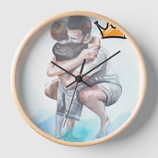 Wanduhr rund um den natürlichen Holzrahmen (Vorderseite)