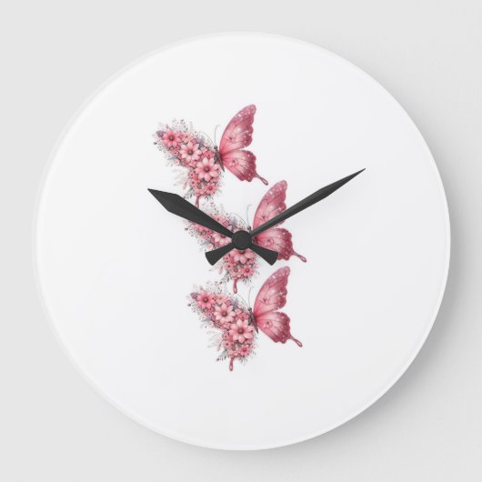 Wanduhr Schmetterlinge Rosa & Blumen – Design F (Vorderseite)