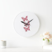 Wanduhr Schmetterlinge Rosa & Blumen – Design F (Zuhause)