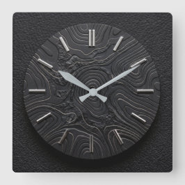 Wanduhr Schwarz Basalt + Silber Zifferblatt