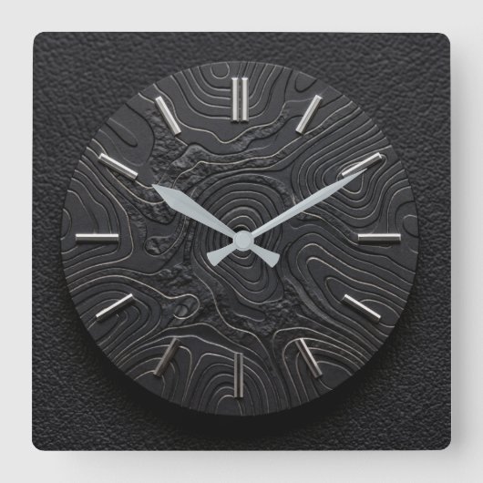 Wanduhr Schwarz Basalt + Silber Zifferblatt (Vorderseite)