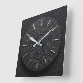 Wanduhr Schwarz Basalt + Silber Zifferblatt (Winkel)