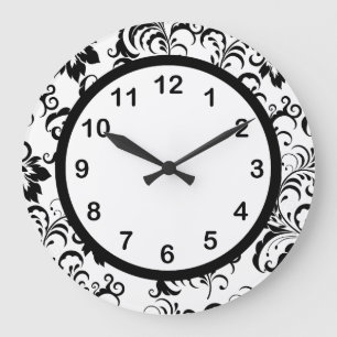 Wanduhr Schwarz Weißer Rand Damast Blumen (3)