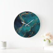Wanduhren - Blauer und Aquamariner Marmor mit gold (Zuhause)