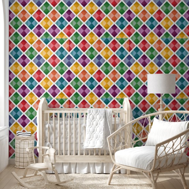Wandvorhang und Tapete mit farbenfrohen Diamantmus (Kinder)