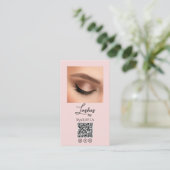 Wangenroter Pink Script Logo QR Code Foto Wimpern Visitenkarte (Stehend Vorderseite)