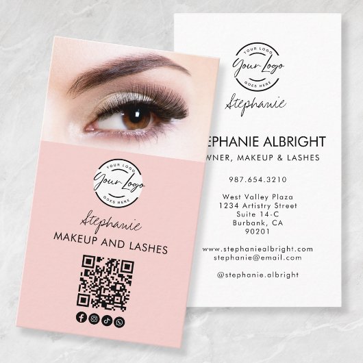 Wangenroter Schrift-Logo QR-Code Foto Wimpern Stud Visitenkarte